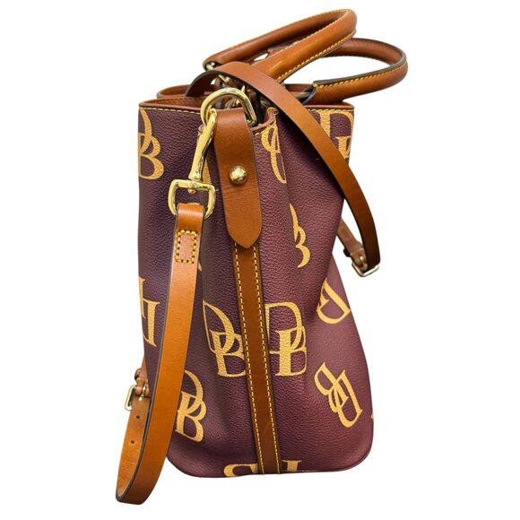 Dooney & Bourke Monogram Burgundy Leather Shoulder Bag With Adjustable Strap - Picture 3 of 10